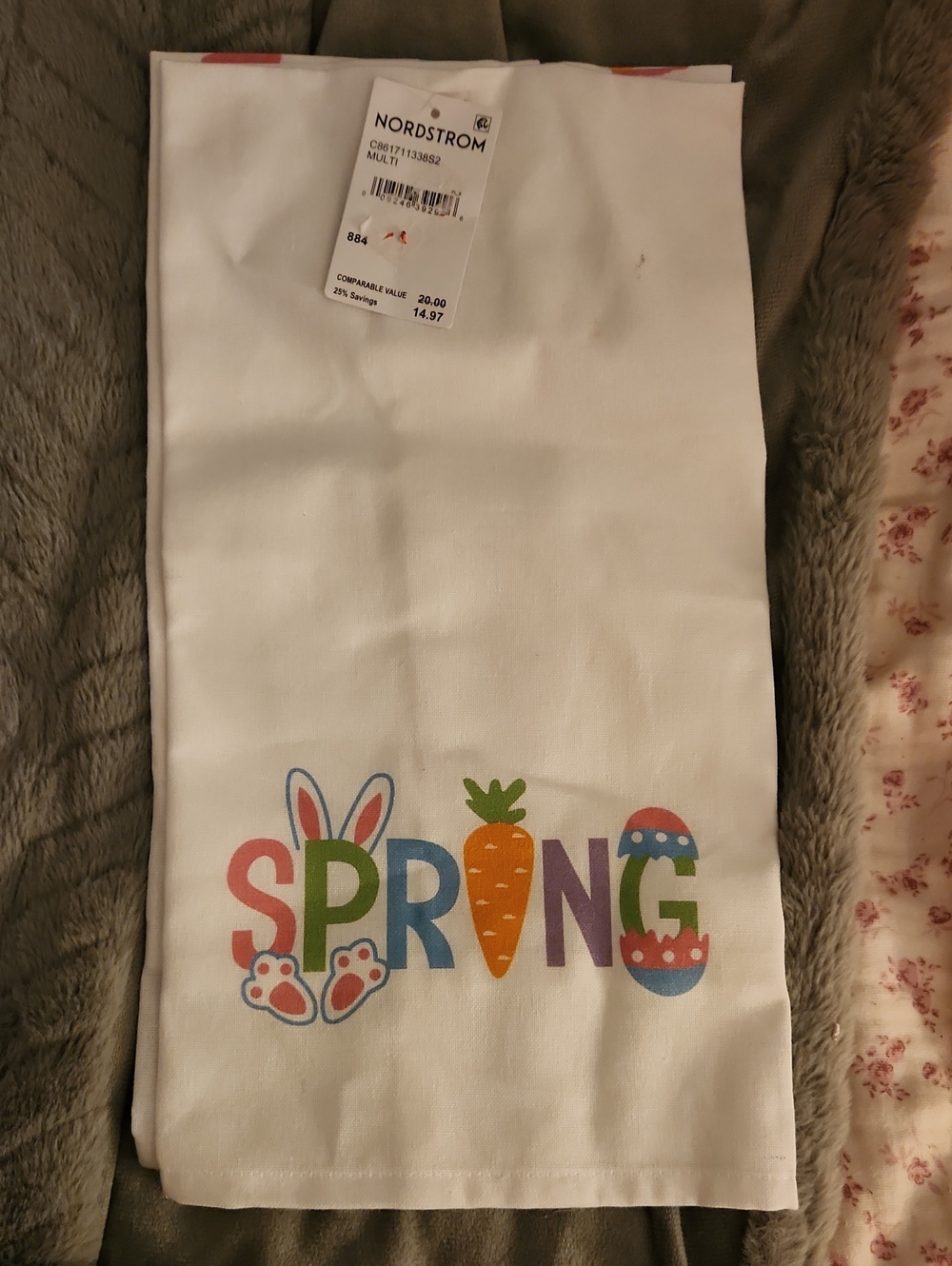 Nordstrom White Spring Bunny Carrot Printed Kitchen Towels. Set Of 2